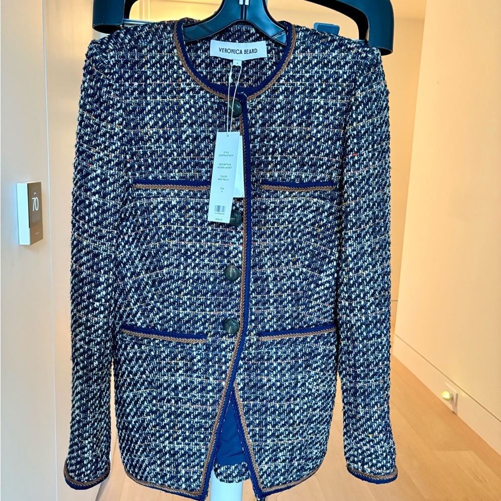 NWT: Veronica Beard Alessia Tweed Jacket - Navy & Brown, Size 4